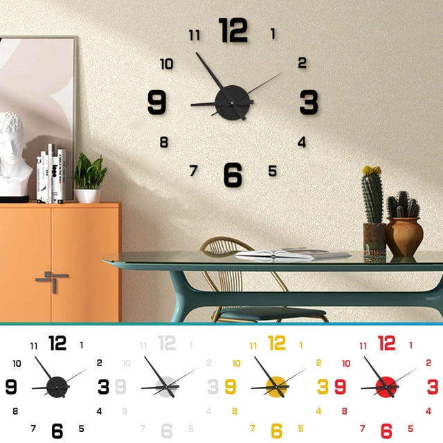 Large Wall Clock Sticker Set for DIY Home Decor - 50cm Abstract Design with Acrylic Mirror, Easy Replacement Kit for Living Room or Office