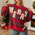 thumbnail image 2 of Women Christmas Sweatshirts Bow Embroidery Cute Plaid Print Casual Blouse Long Sleeve Crewneck Graphic Blouse Sweaters Top, 2 of 6