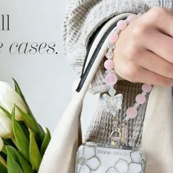 Phone Charm with Beaded Pearls and Crystals - Detachable Anti Theft Strap - Hands-Free iPhone Wrist Strap for Women - Phone Chain Wristlet for Galaxy, Pixel and More