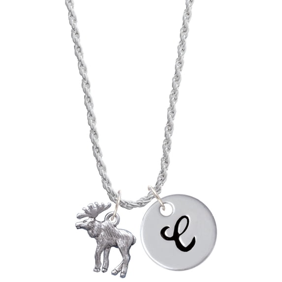 Delight Jewelry Silvertone Moose Silvertone Script Initial Disc - C - Charm Necklace, 20"+3"