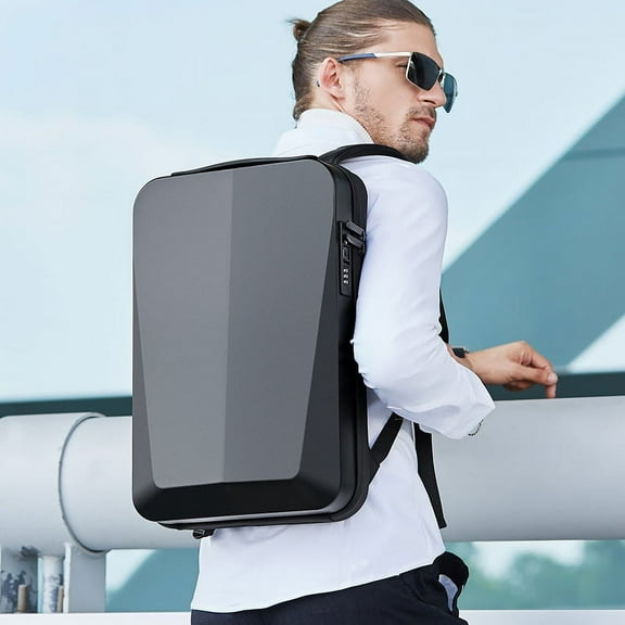 New Male Business Plastic Hard Shell Computer Backpack Waterproof,Black