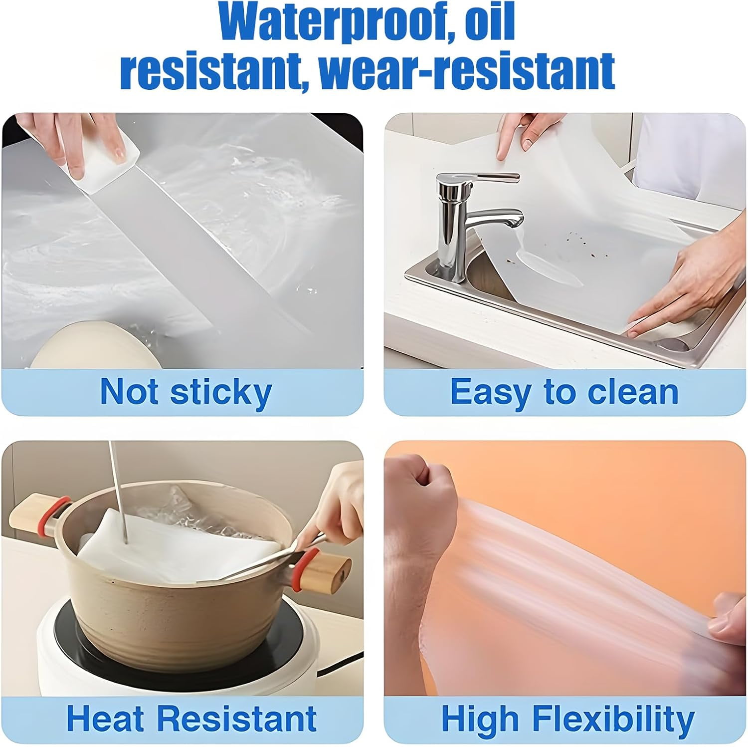 GIXUSIL 2 Pack Silicone Mats for Kitchen Counter, 23.62" x 15.75"x 1.5mm Thick Large Silicone Mat, Nonskid Heat Resistant Countertop Protector, Easy to Clean, White Translucent