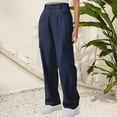 thumbnail image 2 of Yubnlvae Y2K Cargo Pants Women - Streetwear High Waist Wide Leg Trousers with 6 Pockets, Baggy Military Style Joggers for Casual Fashion (Navy | S), 2 of 6