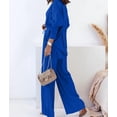 thumbnail image 5 of Women'S Solid Color Collared Blouse and High Waist Pants Two Piece Set Fashion Blue S, 5 of 9