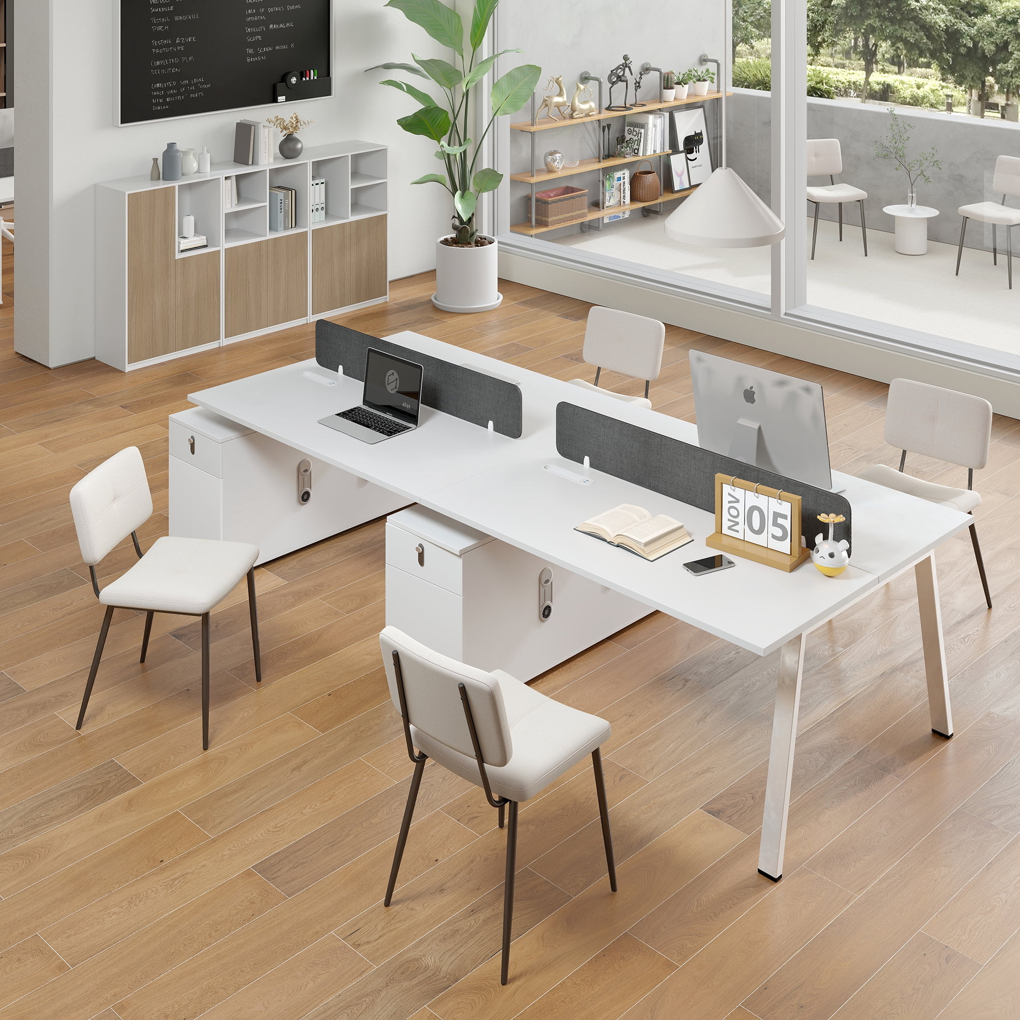 Homy Casa Desk Chairs Set of 4, Upholstered Chairs for Home Office and Remote Workspaces，Beige