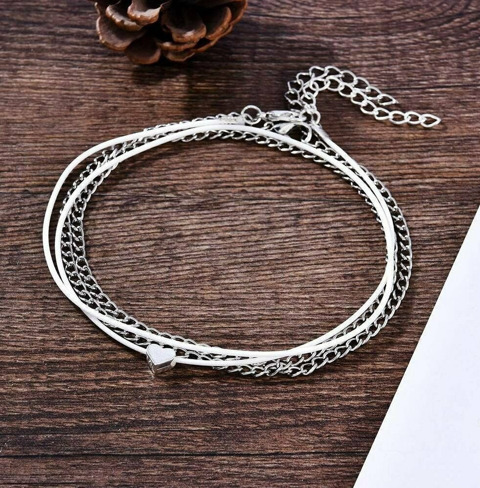 Fashion Love Heart Ankle Bracelet Foot Chain 925 Silver White Women Anklet Gifts