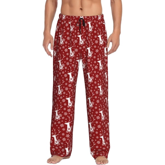 Logiee Christmas Deer Head Print Pajama Pants for Men,Men’s Pajama Bottoms,Mens PJ Pants with Pockets & Button Fly-Small