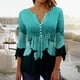 thumbnail image 2 of Blusa de verano para mujer con estampado de pliegues sexy y mangas 3/4 con cuello en V y botones OAVQHLG3B Store  lin121212, 2 of 5