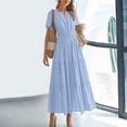 thumbnail image 3 of ZEHJUHAN Women's Solid Color V-Neck Short Sleeve Maxi Dress with Elastic Waist A-Line Ruffle Hem Summer Casual Dress Light Blue，L, 3 of 6
