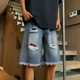 thumbnail image 7 of Fashion YLSDY Mens Vintage Blue Denim Shorts Distressed Ripped Wide Leg Loose Jeans Shorts Summer Casual Baggy Shorts Black M, 7 of 7