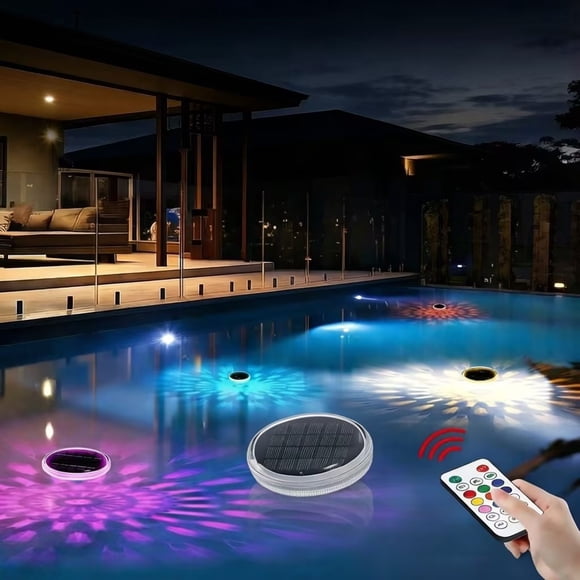 Linnome RGB Solar Powered Pool Light with Remote Control Waterproof Submersible Lamp for Swimming Pool Pond Decorative Lighting