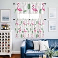 thumbnail image 2 of Summer Pink Kitchen Curtains Valances and Tiers Set of 3 Flamingos Green Tropical Leaves Palm Trees Tier Curtains and Valance with Rod Pocket for Small Windows, 27.5"x36", 2 of 9