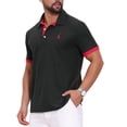 thumbnail image 5 of Men's Pattern Pique Polo Shirt Contrast Color Short Sleeve Golf Polo Shirts 3XL-Large Black, 5 of 6