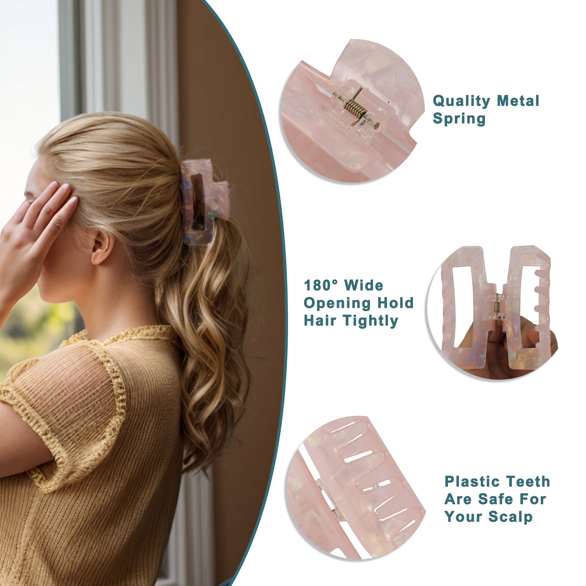 Unique Bargains Acetic Acid Tortoise Hair Claw Clips and Girls Pink