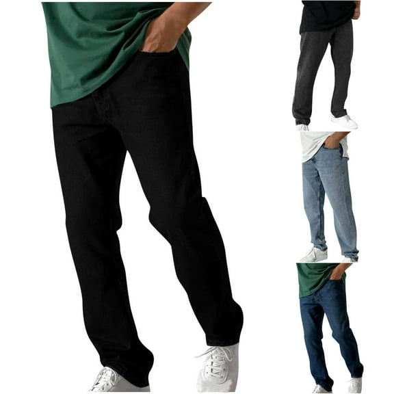 Miluxas Mens Elastic Waist Jeans Relaxed Fit Men's Jeans with Elastic Waist with Zipper and Button Light Blue