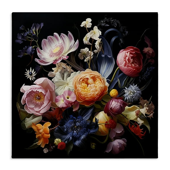 Stupell Industries Vintage Dark Bouquet Plants & Flowers Painting Wrapped Canvas Art Print Wall Art, 17 x 17