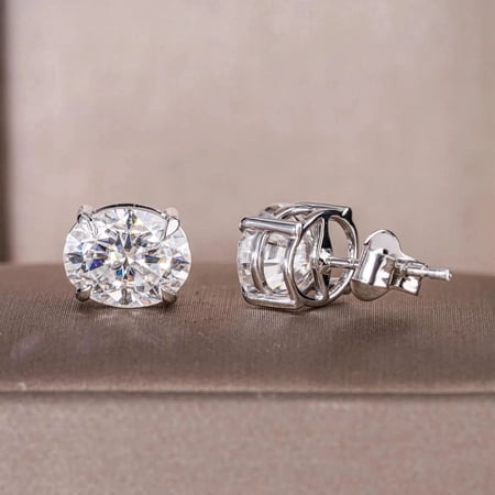 Classic Gems 2.50 CT Certified D/VVS1 Moissanite Oval Cut Solitaire April Birthstone Stud Earrings 18K White Gold Plated 925 Sterling Silver