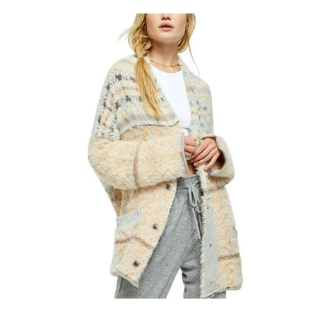 FREE PEOPLE Womens White Striped Long Sleeve Open Cardigan Sweater L