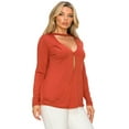 thumbnail image 2 of Women's Long Sleeve Choker Neck Keyhole Wrap Top, Rust, M, 2 of 5