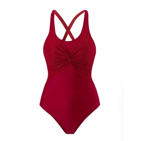 Xfvqtps Womens One Piece Swimsuit High Cut Back Cross Straps Adjustable Shoulder Strap Tummy Control Fold Solid Color Vintage Sequin Strip Beach Summer Monokini Thong Swimsuit Red