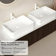thumbnail image 4 of 60" Floating Bathroom Vanity with Sink, Wall-Mount Cabinet with 2 Large Storage Drawer, 2 White Rectangular Ceramic Basins and Marble Top, Soft-Close Design, Dark Walnut, 4 of 7