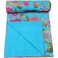 thumbnail image 2 of Vinsan International Handmade Kantha Quilts Cottage Throw Blanket Bohemian Bed Cover ,Turquoise, Baby size 50"x 70", 2 of 4