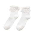 thumbnail image 2 of harmtty Winter socks 1 Pair Ladies Socks Solid Color Lace Short Tube Mesh Hollow Out Lolita Ruffle Stretch Princess Socks Streetwear White, 2 of 8