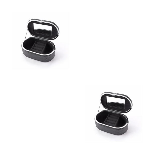 Sonducket Joyas para mujer, pendientes, anillos, caja de almacenamiento de cuero PU con espejo, bolsa de maquillaje, estuche para niña, Negro 2Conjunto