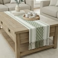 thumbnail image 3 of Small Coffee Table Runner with Tassels 14x48 Inches, Olive Green & Off White | Cotton Woven Washable Boho Dresser Scarf for Bedroom | Farmhouse Console Tabletop Centerpiece Boho Decorations, 3 of 9