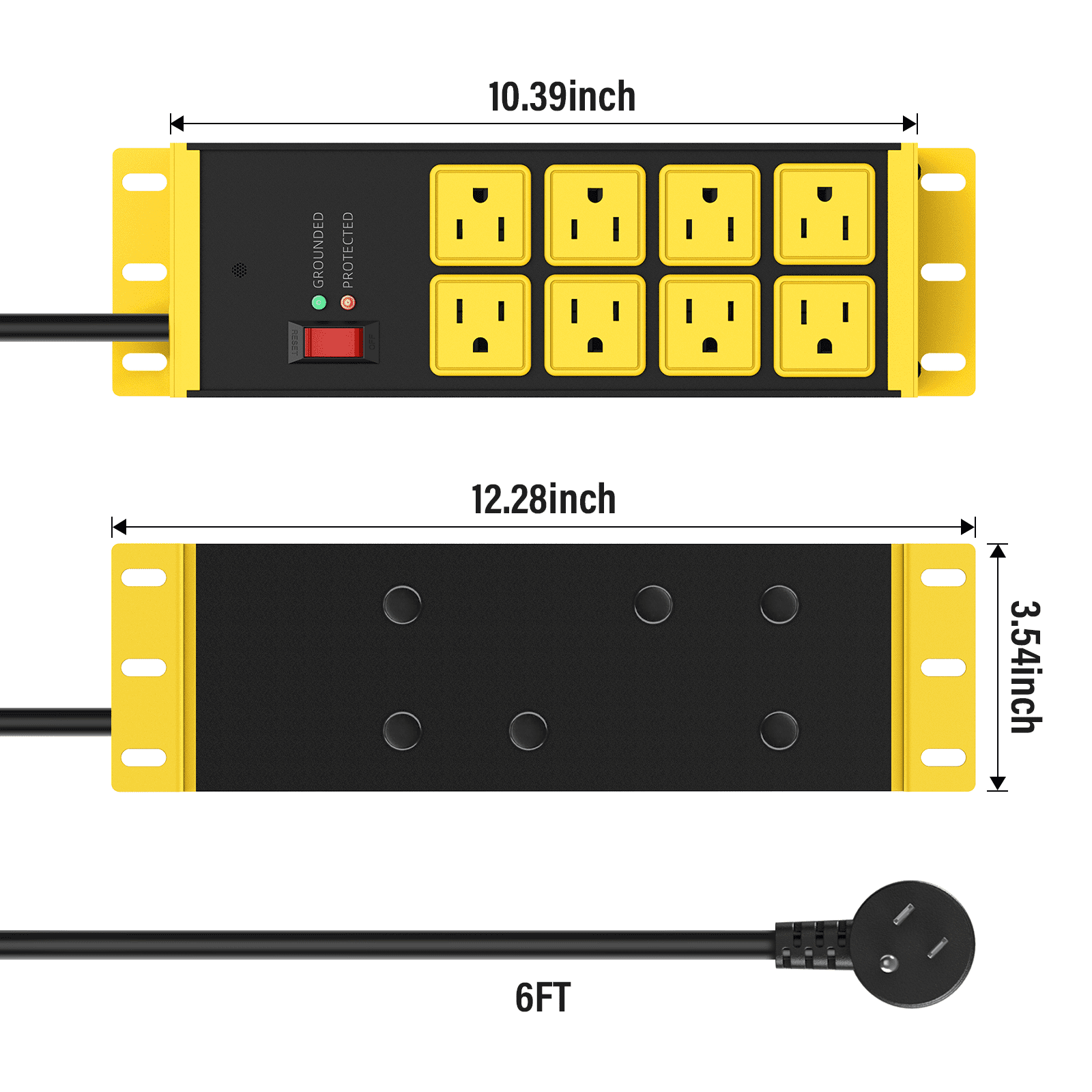 VILONG 4800J Heavy Duty Power Strip with 8 Outlets, Magnetic Surge Protector, 6ft Extension Cord Hub & Wall Mount –for Industrial,Garage(ETL Listed)
