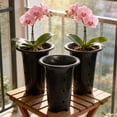 thumbnail image 4 of LiUMX 7.4-Inch Self-Watering Orchid Pot, Plastic Planter with Glossy Lines for Home Decor, Black, 19x12.3x12.3cm, Durable & Easy Care, 4 of 5