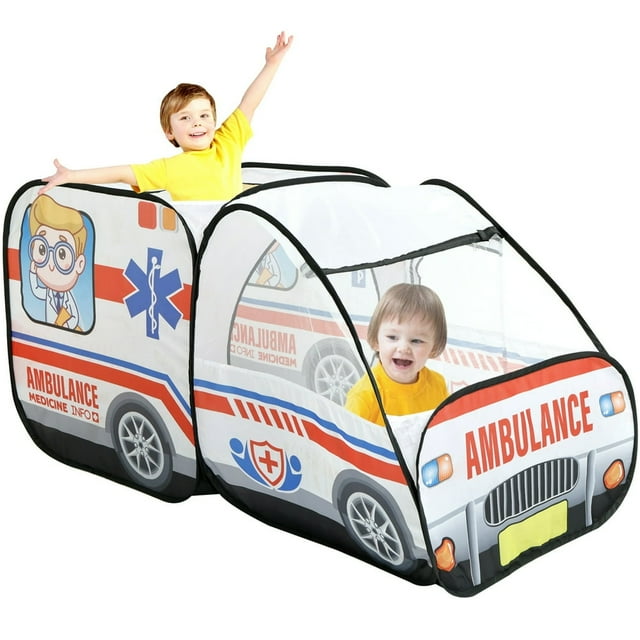 HLONK Tente en Tissu Pop-Up Voiture de Police pour Enfants Intérieur et Extérieur Maison de Jeu Jouet Bleu