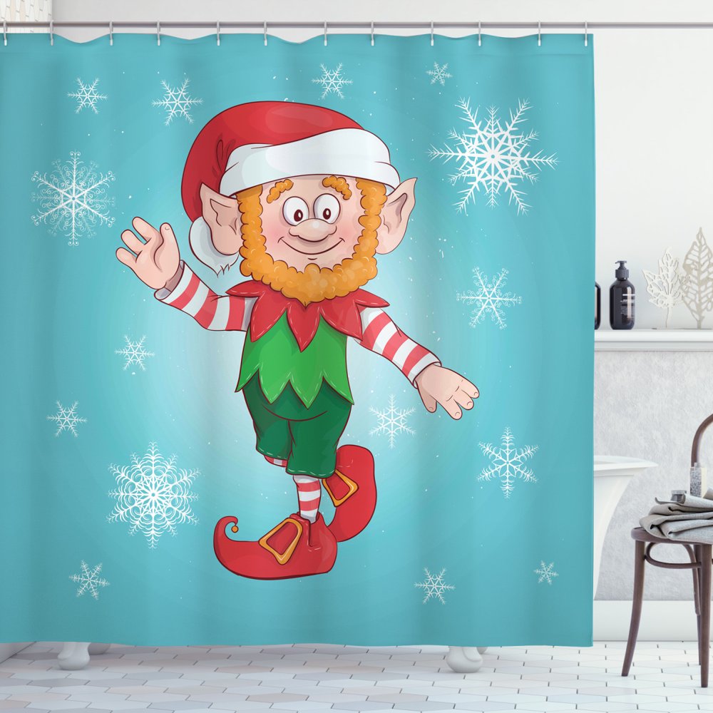 Elf Shower Curtain, Cartoon Design Illustration of a Funky Little Man