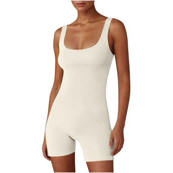 Amvlyk Jumpsuits for Women Sleeveless Spaghetti Strap Athletic Short Rompers Onesie Comfortable Bodysuits Casual Workout One Piece Seamless Jumpsuit for Trendy Yoga Gym Beach Vacation Summer Outfits