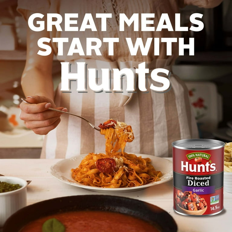 12 pack) Hunt's Fire Roasted Diced Tomatoes with Garlic, Perfect