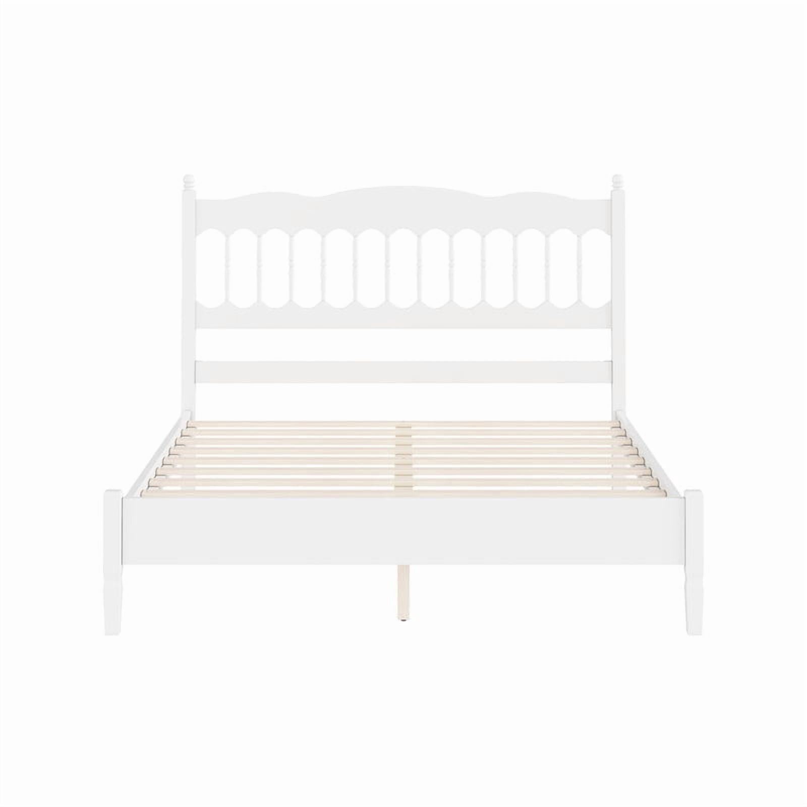 Queen Size Retro Countryside Style Wooden Bed Frame with Spindle Headboard, Low Profile Platform Bed with No Box Spring Required