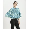 thumbnail image 2 of Moomaya Womens Printed Peplum Shirt, Button Down Bell Sleeves Collared Shirt, 2 of 9