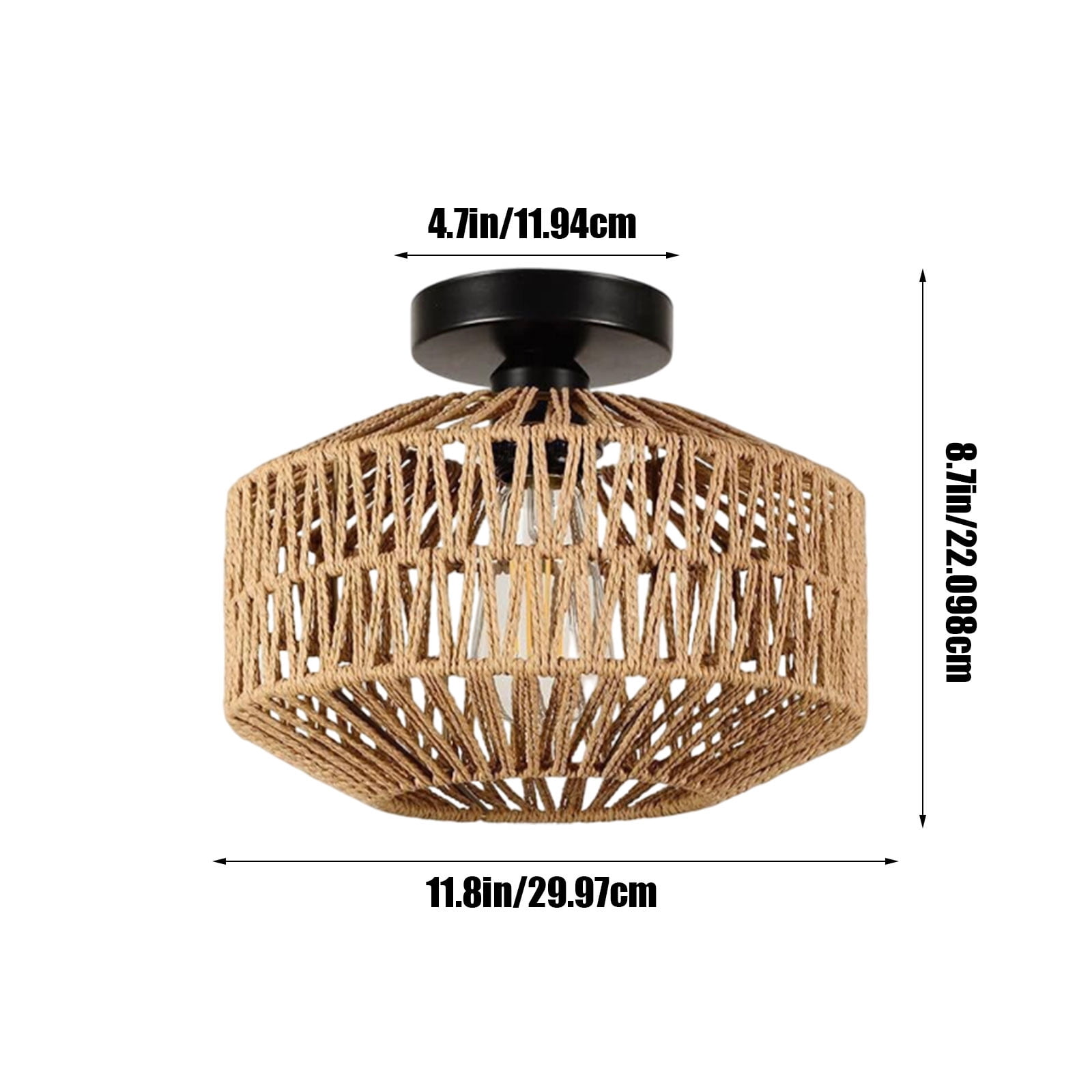 KUKIDSVO Boho Ceiling Light, Vintage Rattan Semi Flush Mount Ceiling Light Fixture, Hand Woven Chandelier for Hallway, Bedroom, Kitchen, Living Room, Entryway(1PCS)