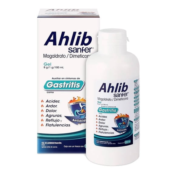 Antiácido Ahlib Malgaldrato 8 g, Dimeticona 1 g gel 250 ml