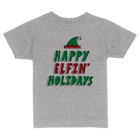 TeesAndTankYou Happy Elfin Holidays Funny Christmas Toddler Kids T-Shirt 2T Heather Grey