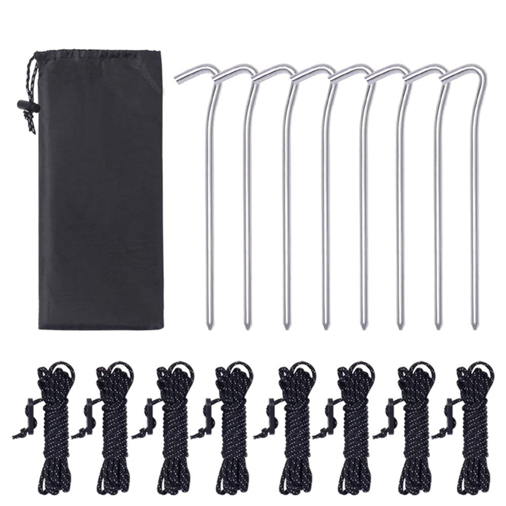 8 Pack Tent Ropes Tent Pegs Lightweight Camping Wind Cord Ground Nails