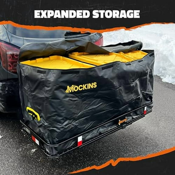 Mockins 20 CuFt Waterproof Cargo Bag for Hitch Carrier | 60"x20"x29" Trailer Hitch Cargo Carrier Bag | Weatherproof Truck Bed Storage w/Straps, Lock & Carry Case | 500D PVC Vehicle Soft-Shell Carriers