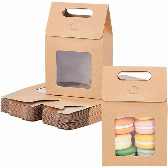 28 Pcs Paper Gift Bags Burlywood Paper Bags with Transparent Window Flower Bouquet Bags with Handles Reusable Bags for Mothers Day Wedding Party Anniversary Bridal Shower Housewarming