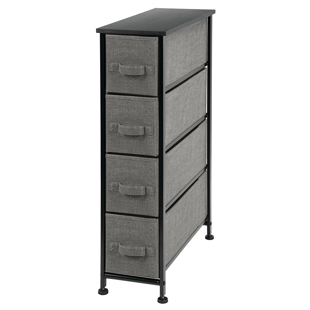 Closet 4 Drawers Hallway Sturdy Metal Frame Wood Top Charcoal Gray Organizer Unit for Bedroom Easy Pull Fabric Bins Textured Print Entryway mDesign Narrow Vertical Dresser Storage Tower