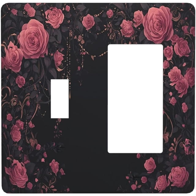 Outlet Covers Dark Background Red Rose Leaf 1 Toggle 1 Rocker Combination Decorative Wall Plate Electrical Switch Plates Light Switch Cover Plate for Bedroom living Room Decor