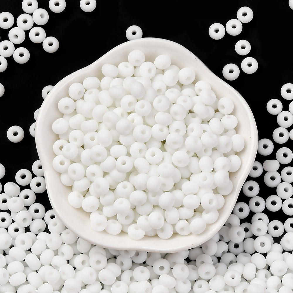 Baking Paint Glass Seed Beads Round Hole Rondelle Grade A White 5~6x3.5~4mm Hole: 1.6~1.8mm 3000pcs/pound