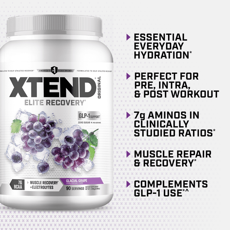 XTEND, Original BCAA Powder, 90 Servings, Sugar Free Glacial Grape
