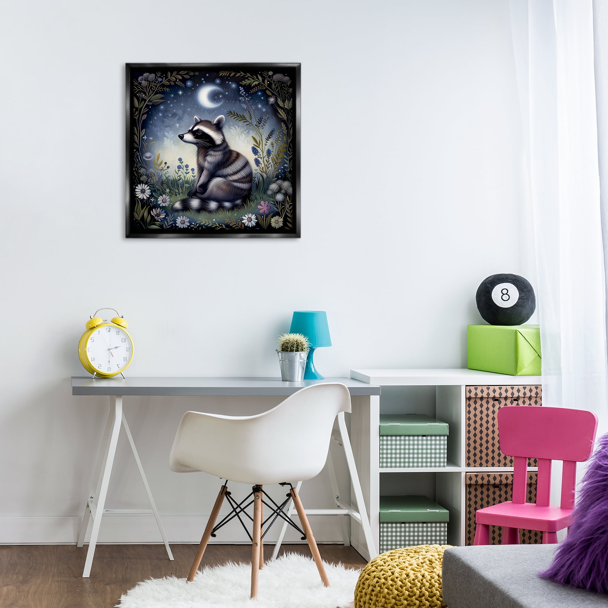 Stupell Industries Raccoon Under Night Forest Animals Painting Black Floater Framed Canvas Art Print Wall Art, 25 x 25