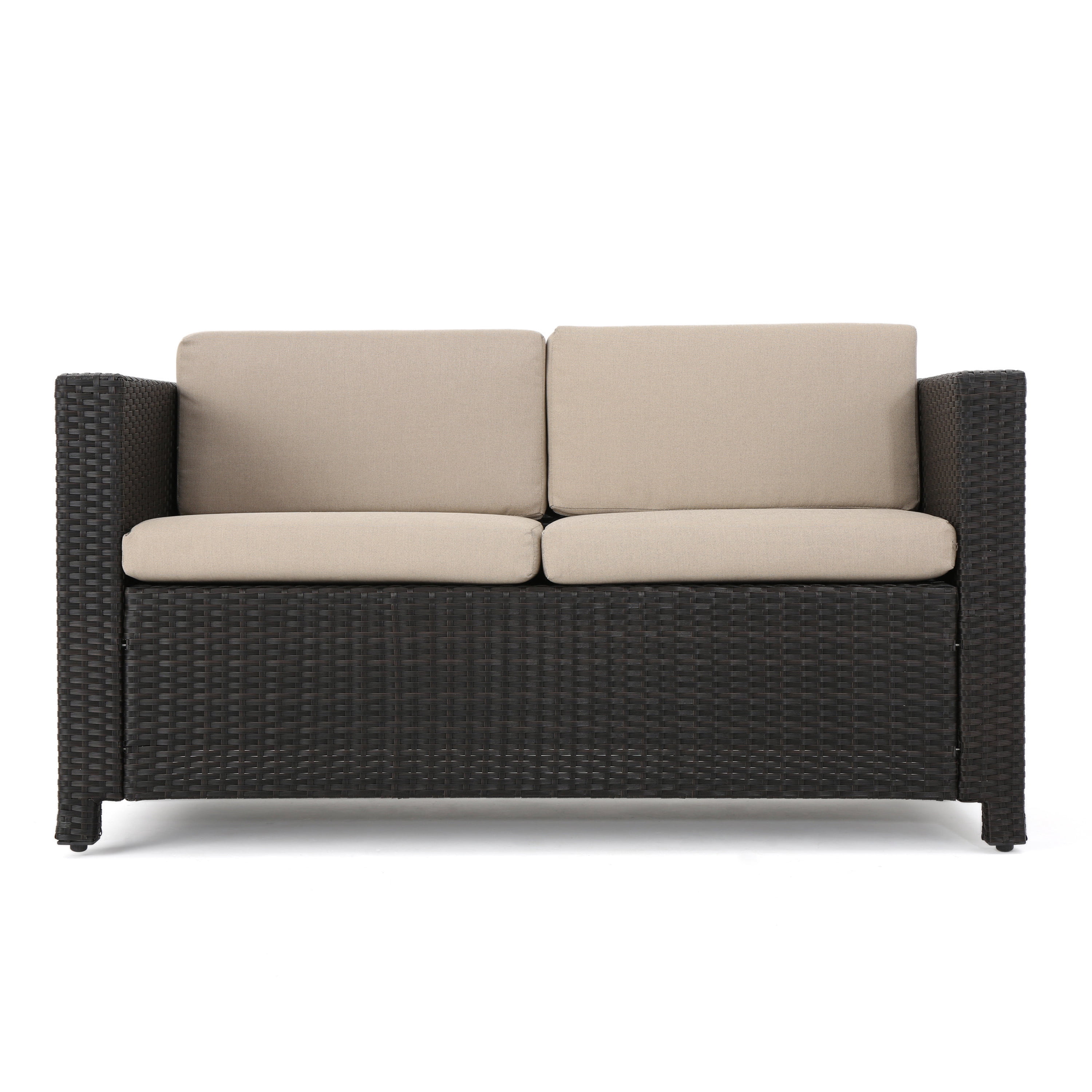 Outdoor Sofa Set 4 Piece, Patio Furniture Set, Wicker Sofa Set with Loveseat 2 Chairs Table, All-Weather PE Rattan and Water-Resistant Cushions, Modern Outdoor Seating, Dark Brown