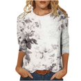 thumbnail image 1 of Pompotops T-shirt Mode Femme Imprimé Manches 3/4 Blouse Col Rond Hauts Décontractés en Solde, 1 of 5